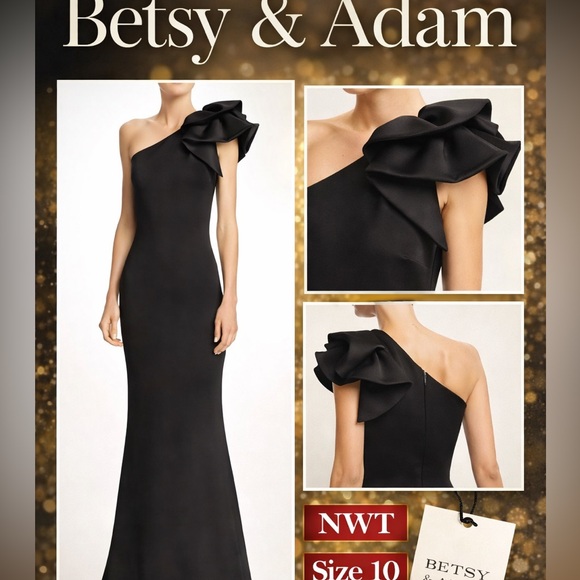Betsy & Adam Dresses & Skirts - Betsy & Adam Black One-Shoulder Scuba Crepe Dress Size 4 NWT Formal Gown